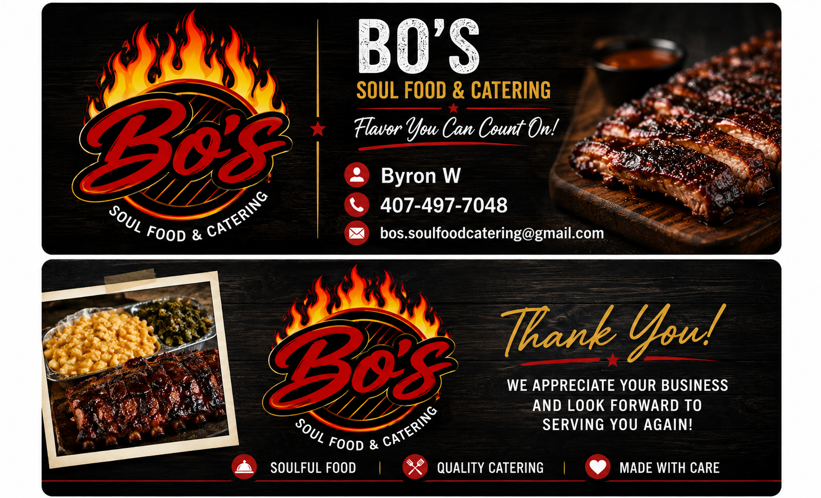 Bo's Seafood, BBQ and Catering brand artwork